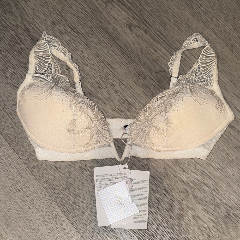 La Perla Cream Lace-Embroidered Push-Up Bra